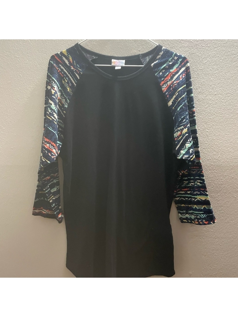 Womens LulaRoe XL Black top 3/4 Multicolor Sleeves Tote7
